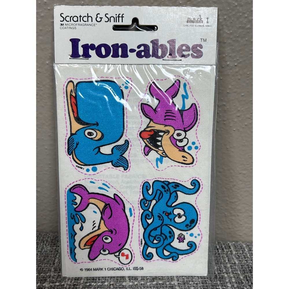 Vintage 1984 Scratch‎ Sniff Iron-ables Ocean Sea Life Stickers NOS